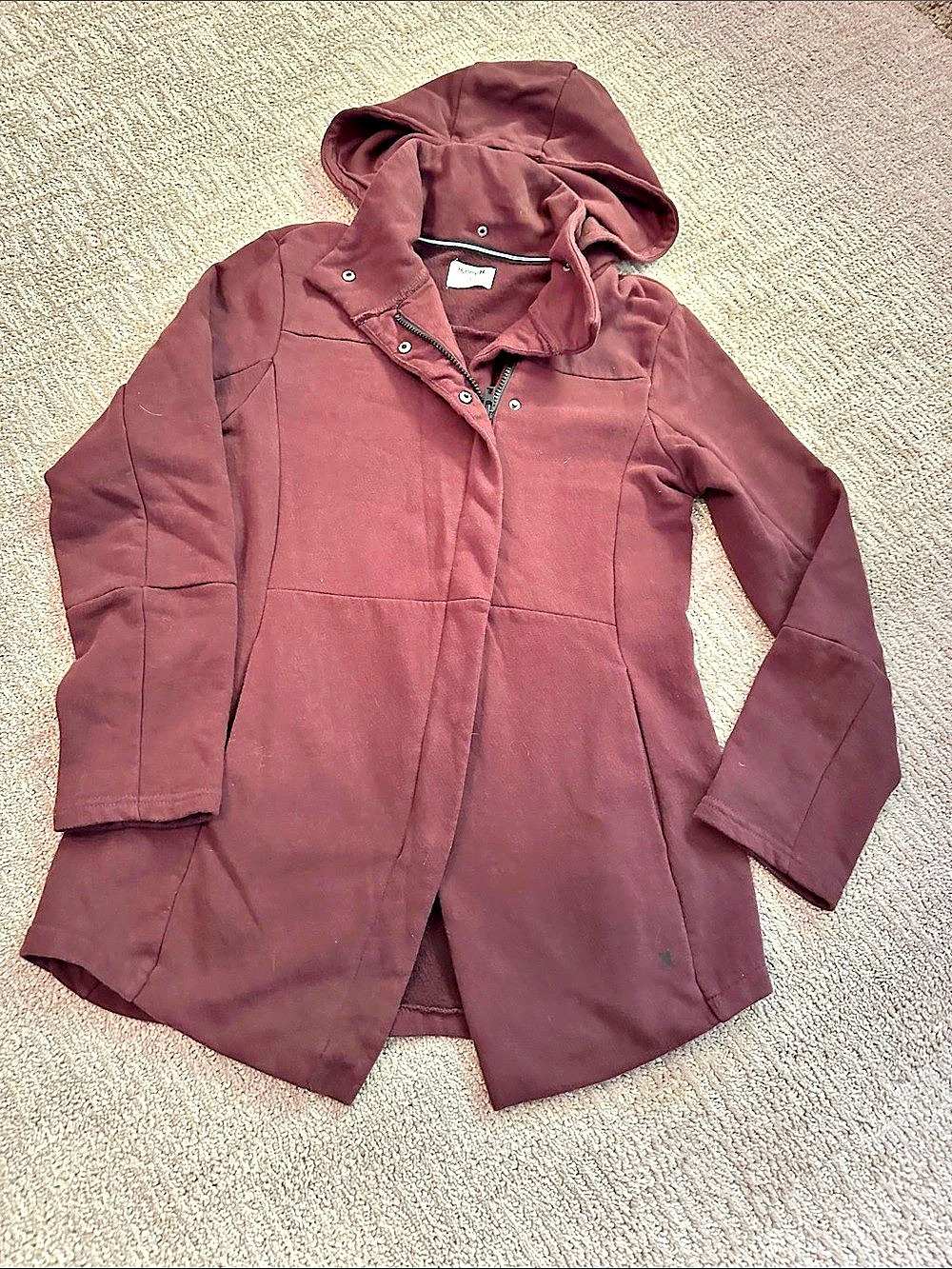 Hurley Winchester Fleece Jacket Women'Small Hooded Utility Jacket Burgundy Small